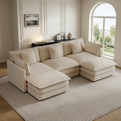 Modern Modular U-Shaped Sectional Sofa with Reversible Ottoman and Pillows