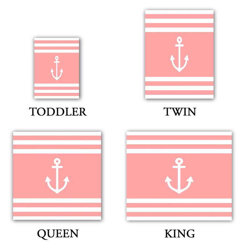 Ensemble de housse de couette anchor stripes, 1 housse de couette grand + 2 taies standards, Rose / blanc
