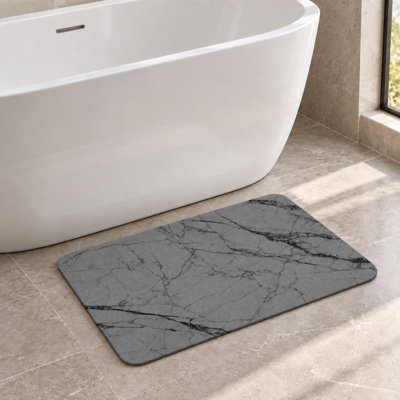 Gray Hard Diatomite Quick-Dry Stone Bath Mat - 24" X 15" with Irregular Lines