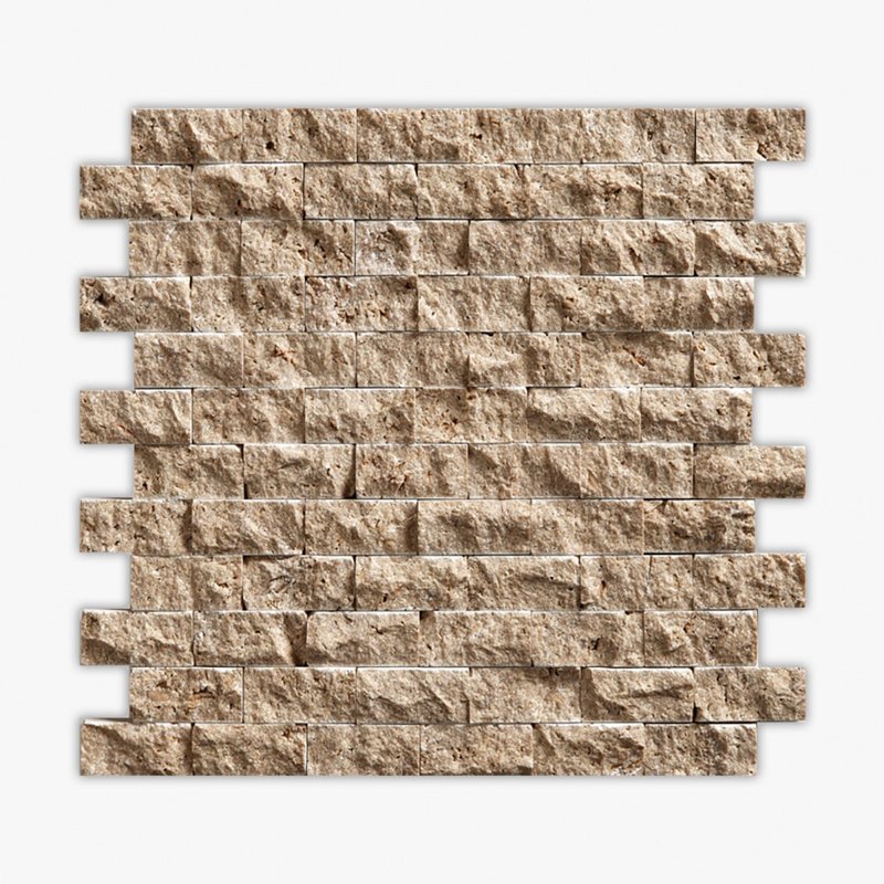 Noce Splitface 1x2 Brick Travertine Mosaic, Brown