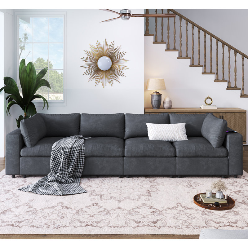 Dextin Upholstered L-Shaped Sectional Reversible, Gray Polyester Blend