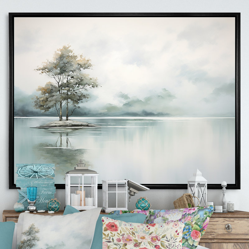 Minimal Lake Tranquility sur impression sur toile, Cadre flottant noir, H 12 po x l 20 po x P 1 po