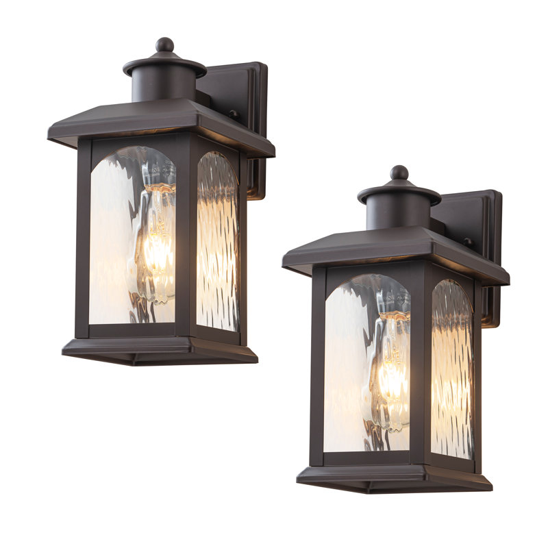 12" H Oil Rubbed Bronze Outdoor Wall Lantern with Water Ripple Glass 