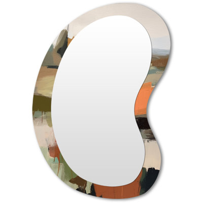 Vert et beige Transcendant la réalité III - Grand miroir mural asymétrique moderne abstrait