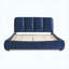 Cadre de lit plateforme tapissier en velours grand format, minimaliste moderne avec tête de lit segmentée moelleuse, bleu foncé