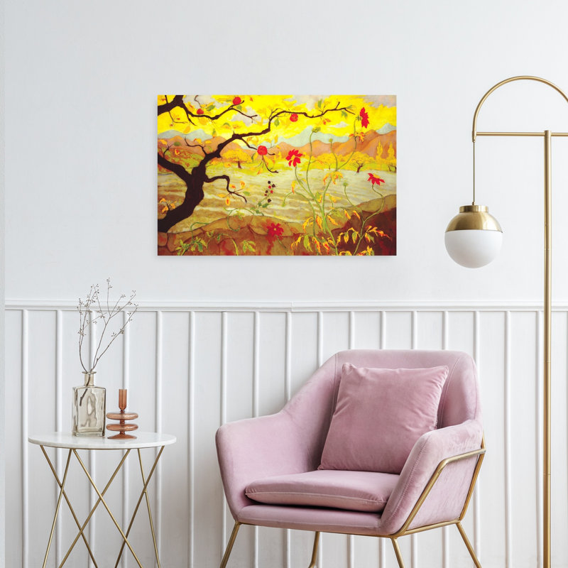 Pommier avec fruit, paysage d'automne traditionnel classique, reproduction d'art mural, H 24 po x l 36 po