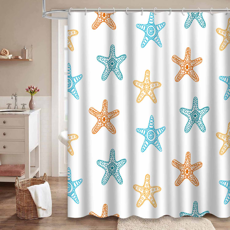Rideau de douche imperméable à l'eau sans soudure avec motif rétro et étoile de mer Hawaiian Sea avec 12 crochets