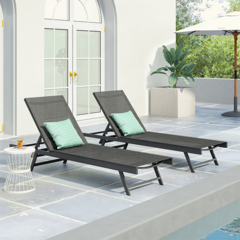 Outdoor Exquisite Set Of Adjustable Chaise Lounges For Ultimate Relaxation, 2Pcs, Black