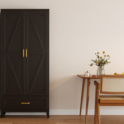 Armoires de rangement en métal de 71 po de hauteur, garde-manger à 4 niveaux avec 2 portes et 1 tiroir, armoire de présentation autoportante pour salle à manger, salon, couloir, salle de bain, noir
