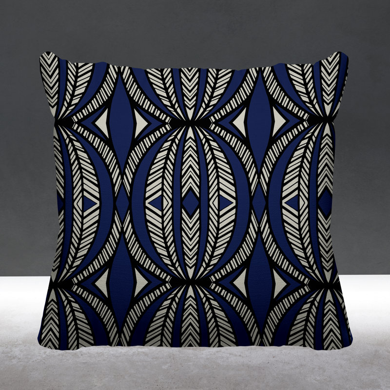 Coussin décoratif intérieur / extérieur Kiva Abstract Tribal, L 15 po x H 15 po, Bleu marine