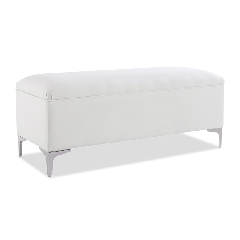 Banc de rangement rembourré Elyssa, Blanc brillant