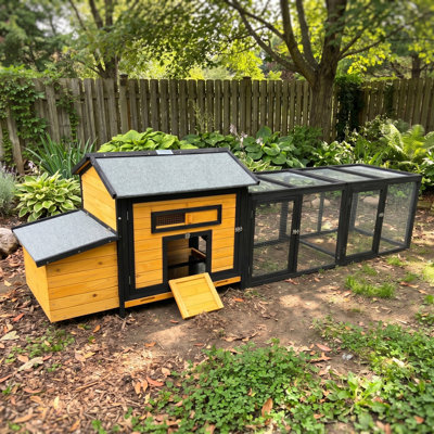 Poulailler en bois de 114 po avec enclos extérieur, poulailler résistant aux intempéries avec nichoir, portes verrouillables et rampe, grande cage à volaille de 19,6 pi for pour 2 ou 3 poules