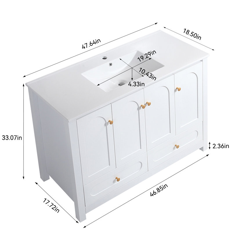 Vela Classic Bathroom Vanity With Ceramic Basin And Soft-Close Doors, White