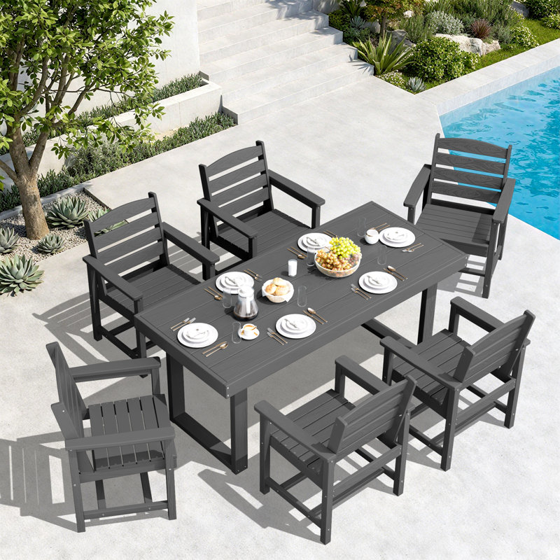 Rectangular 6 - Person 70'' L Outdoor Dining Set With 6 Chairs, Gray