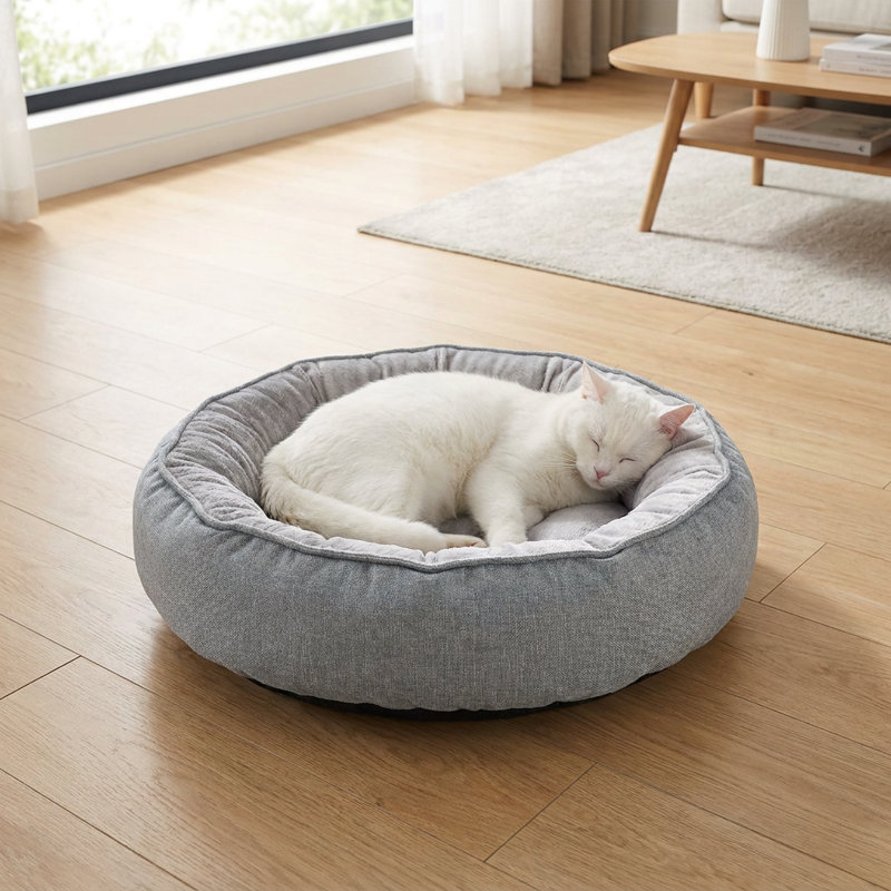 Lit rond pour chat avec coussin et intérieur moelleux, P 21,65 po x l 21,65 po, Gris