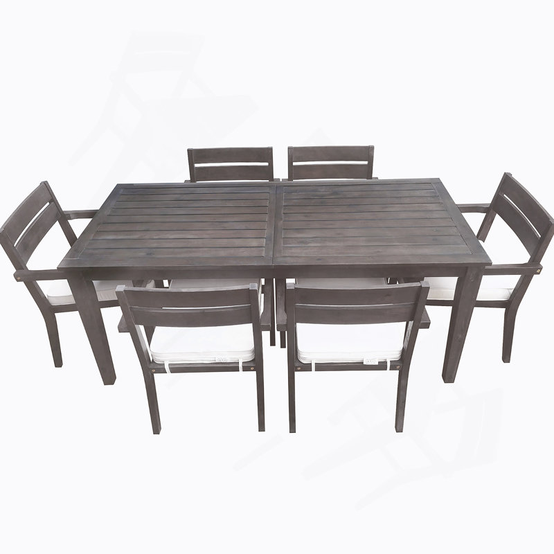 Ensemble de salle à manger 7 pièces pour l'extérieur, table en bois avec 6 chaises pour la pelouse, la cour, la terrasse du jardin, au bord de la piscine