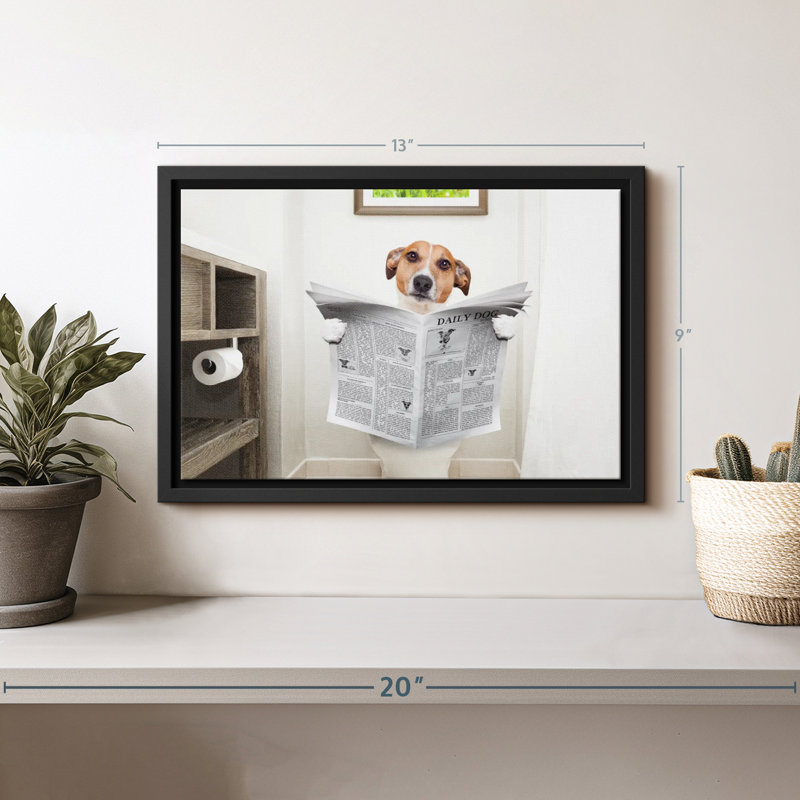 Khendal Jack Russell sur la toilette, reproduction sur toile, H 9 po x l 13 po
