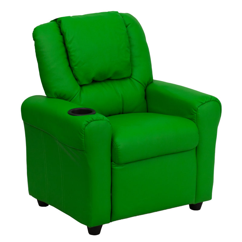Contemporary Kids Recliner with Cup Holder and Headrest, Green