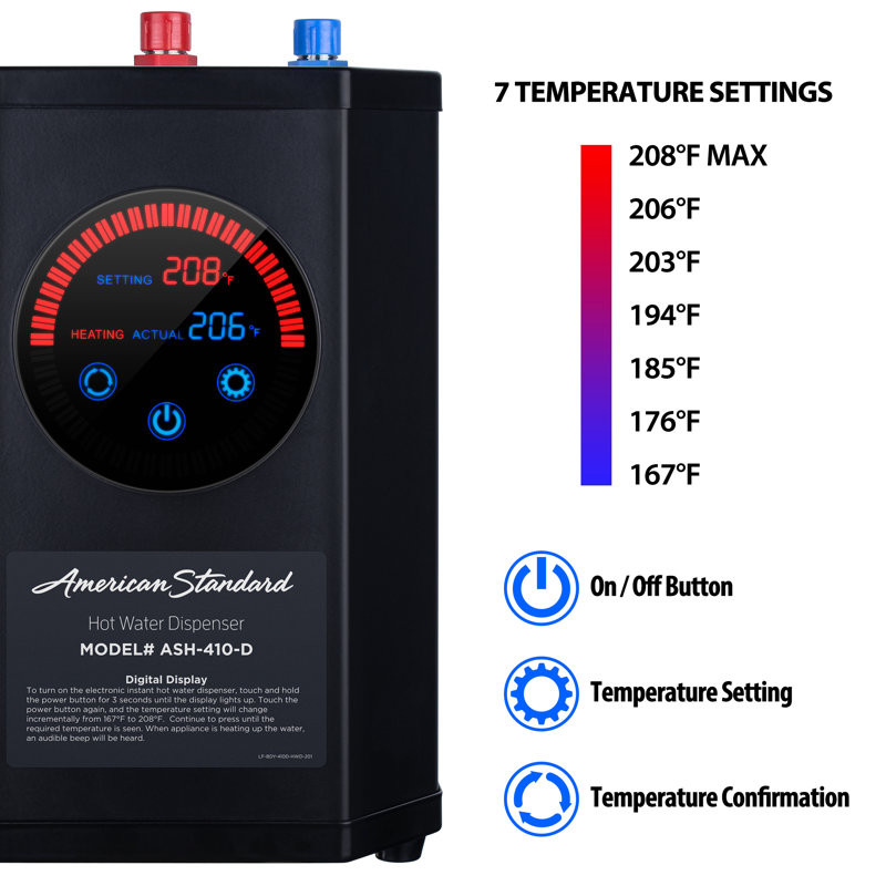 American Standard 41-ASH-410-F575-CH ASH410 Instant Hot Water Dispenser System, Single-Handle Faucet with Digital Touchpad Tank