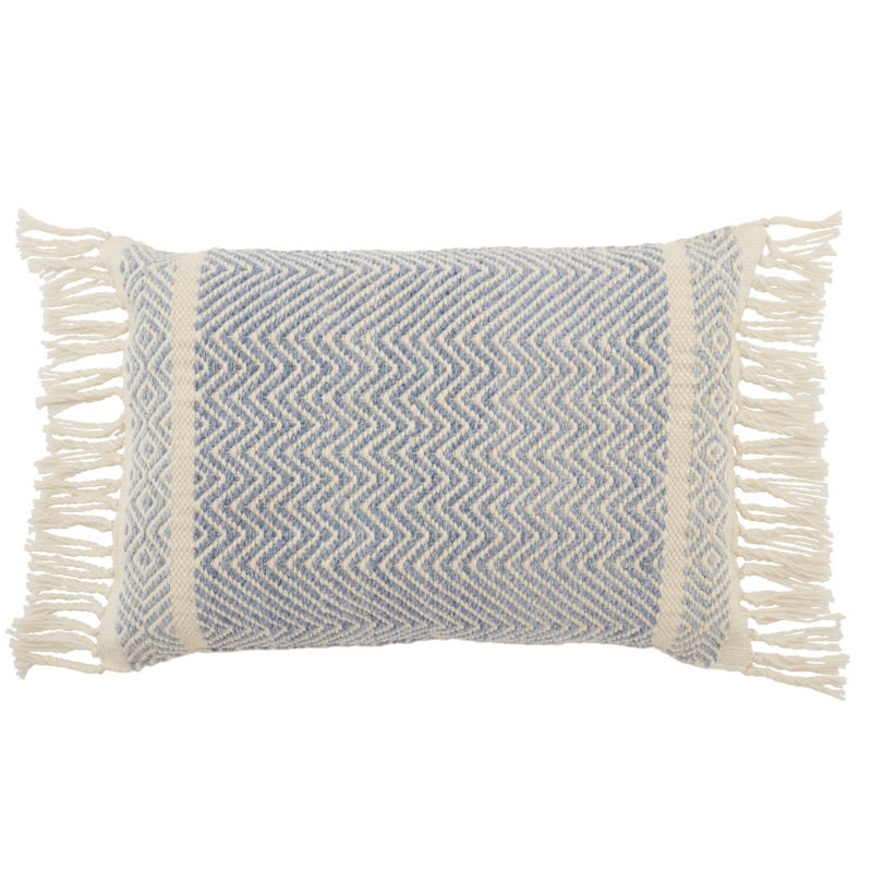 Taupe Chevron Polyester Indoor/Outdoor Lumbar Pillow with Tassels