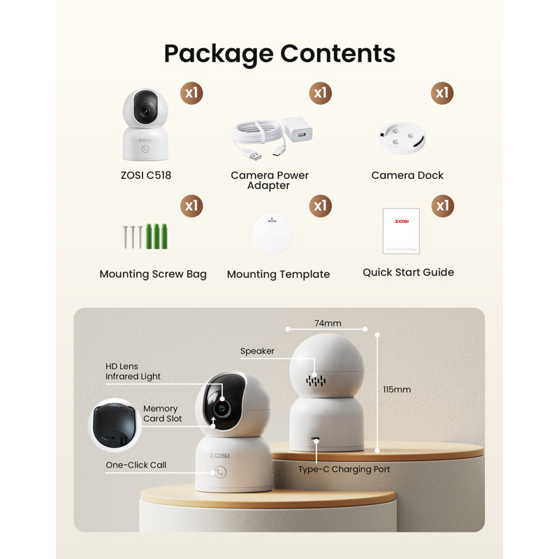 Caméra de sécurité 4K WiFi 360 PTZ 4K avec carte 64 Go, trace humaine, appel en un clic, détection d'animaux