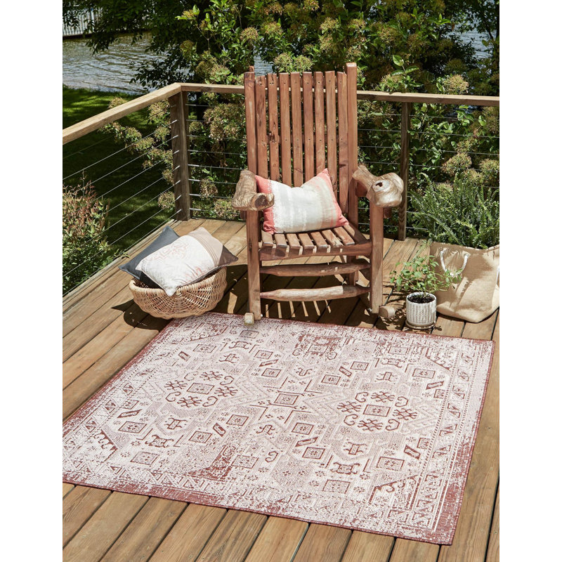 Outdoor Chand Area Rug Brick Color, Square 5'3"