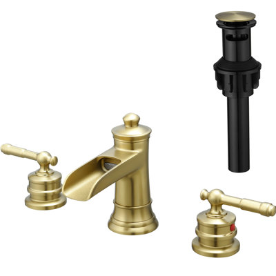 Robinet de lavabo de salle de bain à entraxe contemporain de 8 pouces, robinet de lavabo à 3 trous au fini or, poignée à levier double, cartouche en céramique, côté, fixation sur le comptoir brossé avec tuyau, installation