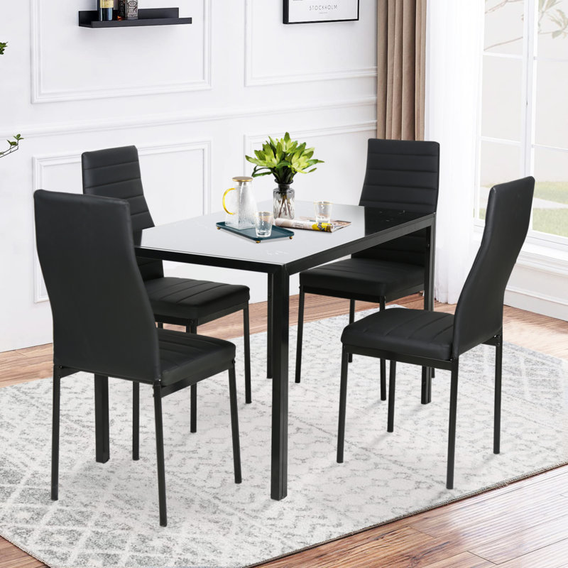 Ensemble repas pour 4 personnes Dokota, Marbre noir