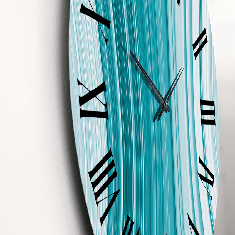 Turquoise Vertical Stripes - Patterned Wall Clock, Large