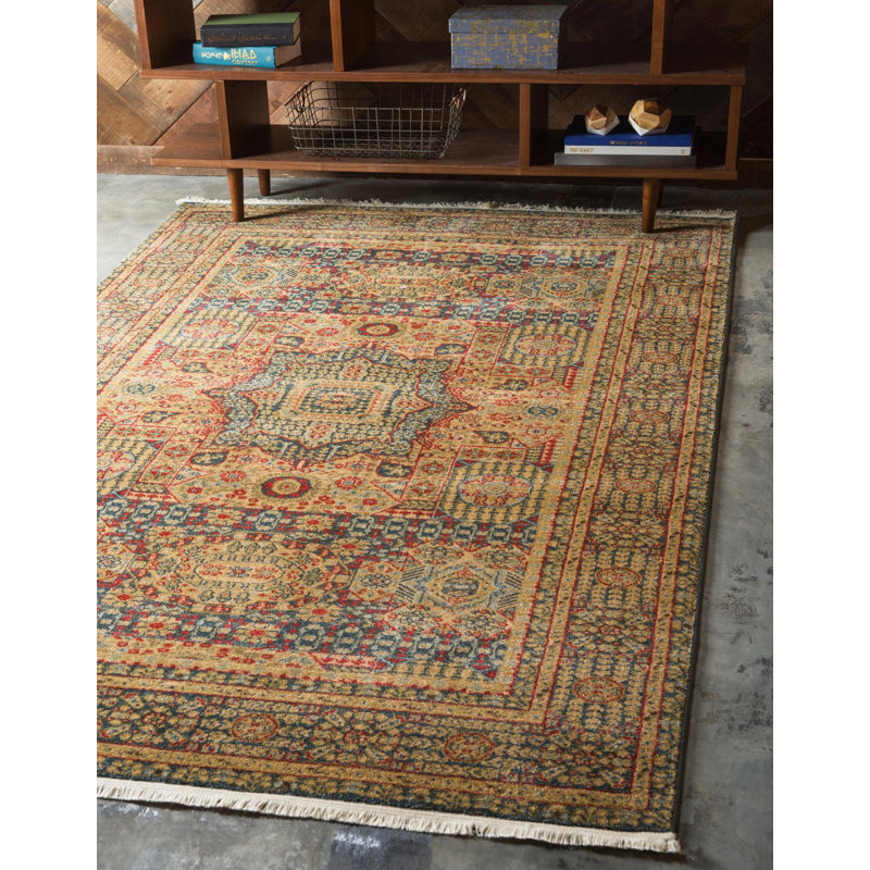 Tapis traditionnel Palazzo couleur lagon, Rectangle 7 pi 10 po x 11 pi