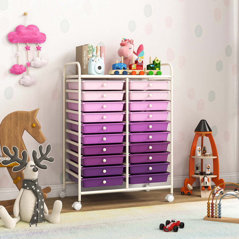 20 Drawers Rolling Storage Cart Art Craft Organizer On Wheels Multipurpose, Purple
