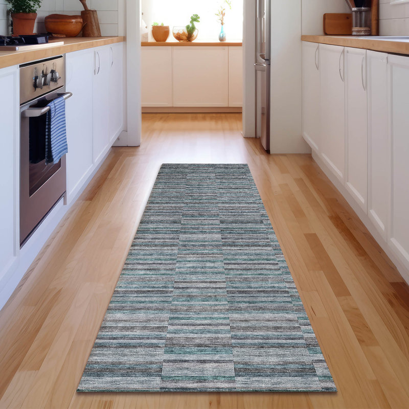 Premium Machine Washable Prisco Teal Rug, Runner 2'3" x 7'6"