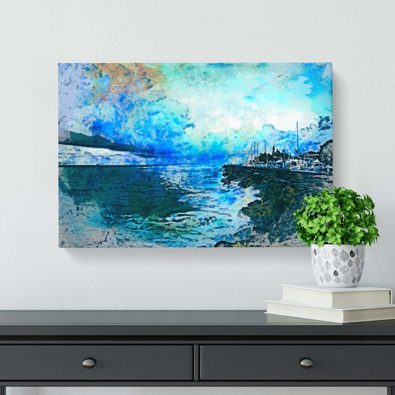 Boats Docked In The Harbour In Abstract - Wrapped Canvas Painting, 50cm H x 76cm W x 3cm D