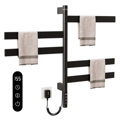 SIOYIE Electric Heated Towel Rail, Rotating Towel Warmer, Smart Bathroom Radiator, Plug-In/Hardwired Heater, Towel Dryer Rack