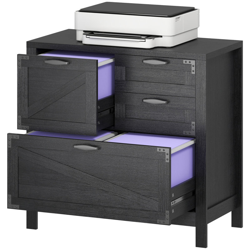 Four-Drawer Lateral Farmhouse Office Filing Cabinet with Barn-Style Detailing and Anti-Tip Safety Kit for Home and Office Organization and Storage Solutions