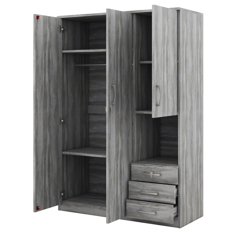2-Doors Wooden Wardrobe Storage For Bedroom, Grey