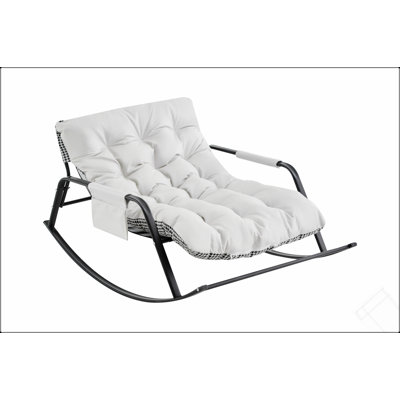 Rocking Chair With Extra-Wide Technical Leather Upholstered Gliding Chair Boucle Reclining Chair, Modern Accent Chair For Living Room Nursery Bedroom