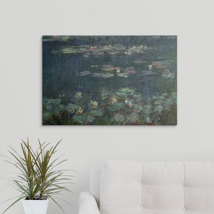 «Nénuphars: reflets verts, 1914» par Claude Monet, reproduction d'art, H 32 po x l 44 po x P 1 po, Cadre blanc
