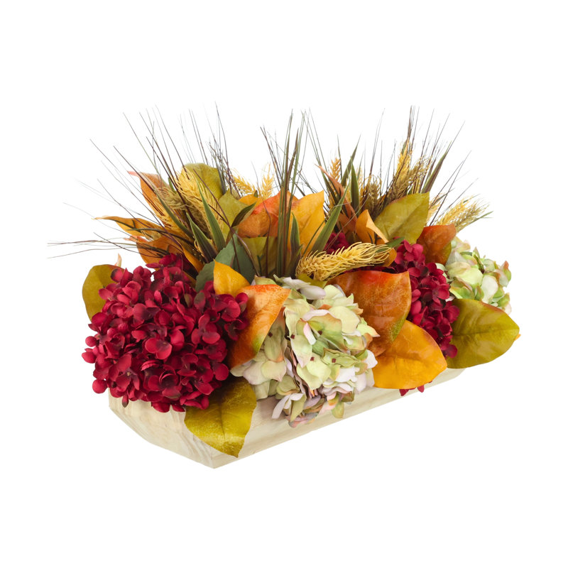 Fall Centerpiece With Hydrangeas, Pomegranates And Wheat