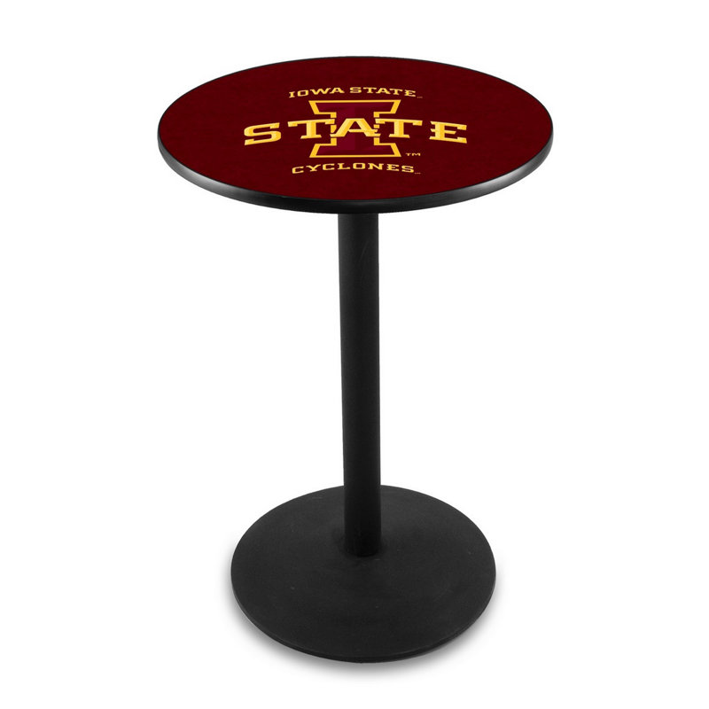 Round Metal Base Dining Table, Black Wrinkle, Iowa State University