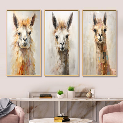 Furry Llama Portrait - Llama, ensemble de 3 reproductions d'art sur toile