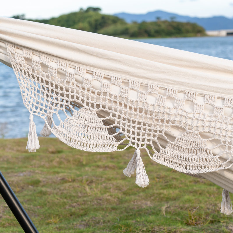 Doolittle 2 Person Canvas Classic Hammock with Stand, White/Wheels
