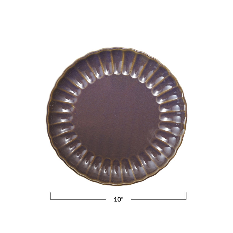 Large Stoneware Fluted Plate with Reactive Glaze
