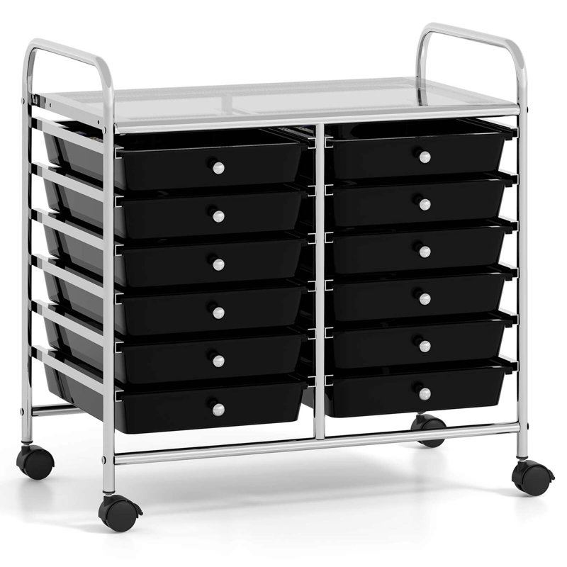 12 bacs de rangement à roulettes, Argenté / Noir