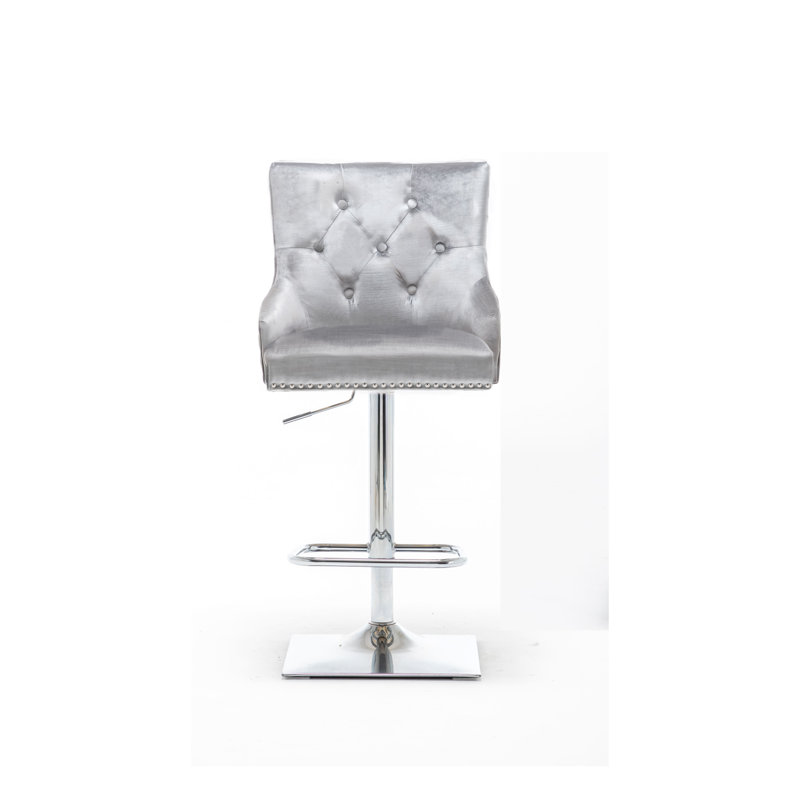 Portland Swivel Upholstered Adjustable Height Counter Stool with Metal Frame, Shimmer Grey