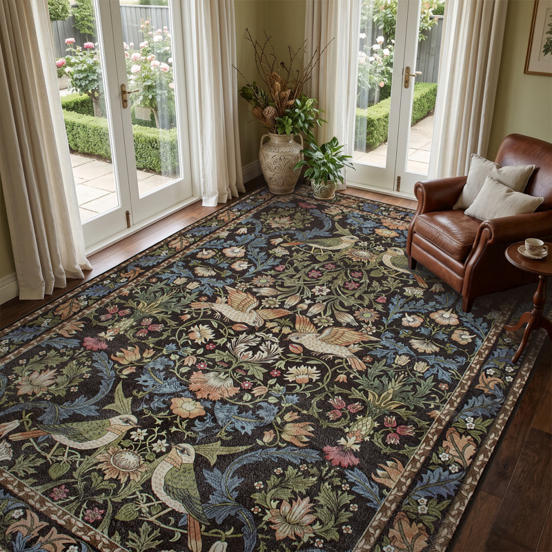 Flatweave Area Rug，Black retro floral rug, 160*230cm