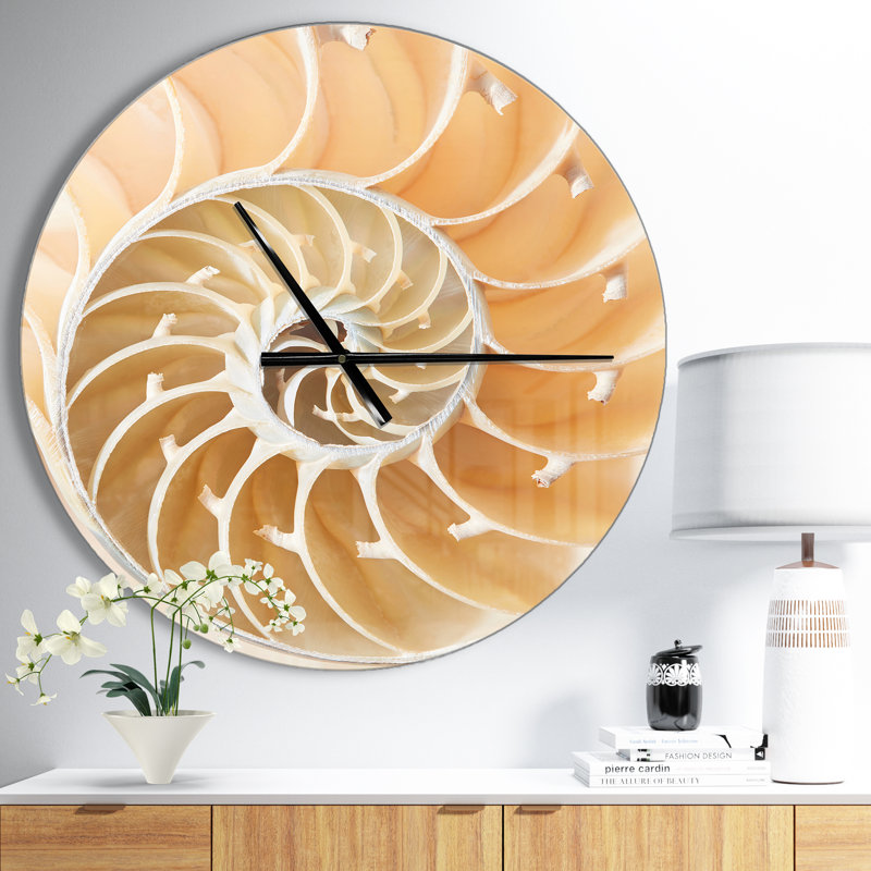 Motif de coquillage brun Nautilus - horloge murale moderne, Moyen