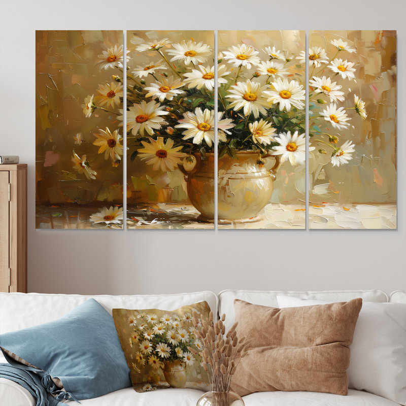 Still Life White Yellow Daisies Bloom - Daisies Wall Art Set, 28" H x  48" W