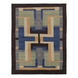Art Deco Hand Knotted Area Rug in Blue, Beige/Brown, Silver/Gray, Green, Cream/White, Black