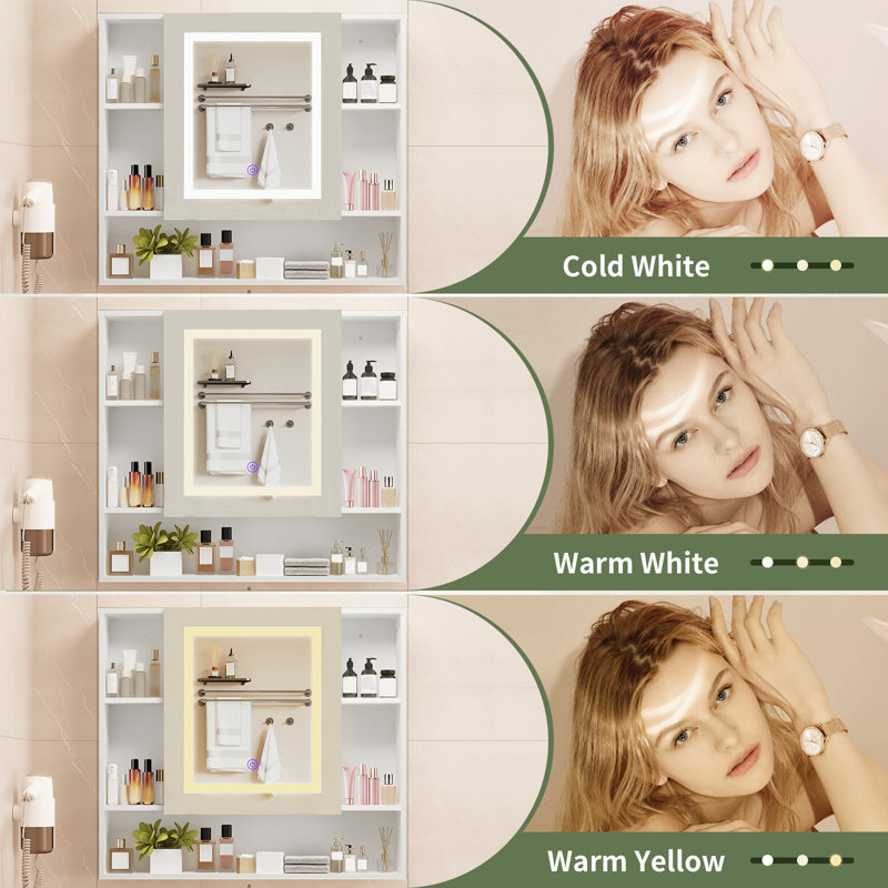 Medicine Cabinet Mirror with Led Light 27.5" W x 24.3" H Lighted Vanity Mirror Wall Mounted Bathroom Storage Cabinet